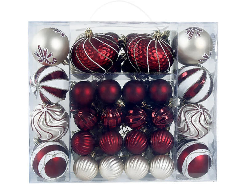 Bola de Natal 48 Peças de Enfeites de Bolas de Natal Criativos Vermelho Estilo Retrô