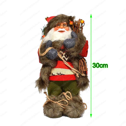 Boneco Papai Noel Figura de Papai Noel Bonita em Pé, Colecionável, Boneca de Papai Noel para Mesa de Escritório, Lantejoulas Prateadas