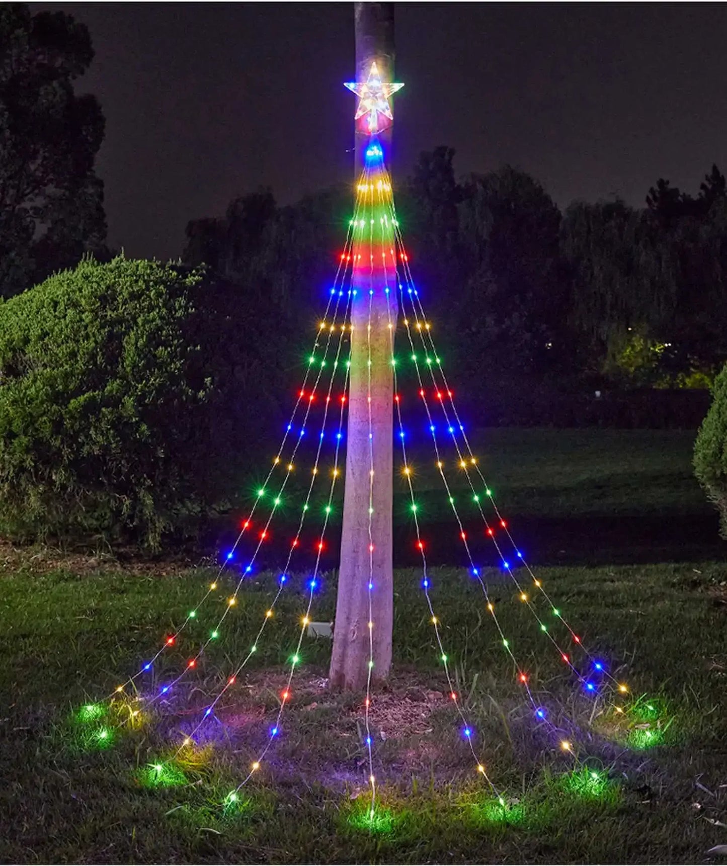 Corda Natal cachoeira com estrela 300 LED, penduradas 40 cm, cortina estrela