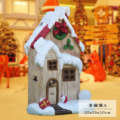 Kit Estátua de Papai Noel e Boneco de Neve em Fibra de Vidro e Decoração Natal Shopping