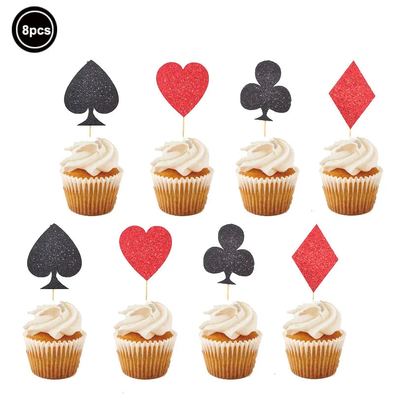 Cassio Poke 25 Peças de topo de cupcake com glitter, tema Vegas, palitos de dente e palitos