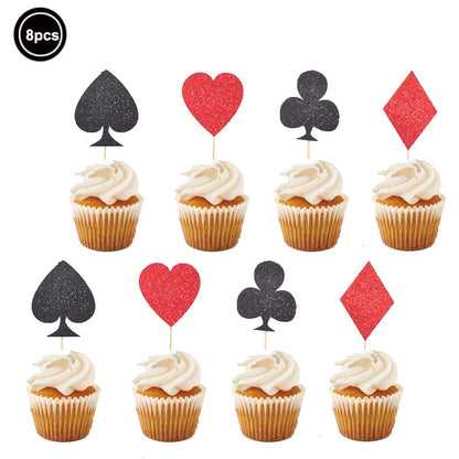 Cassio Poke 25 Peças de topo de cupcake com glitter, tema Vegas, palitos de dente e palitos