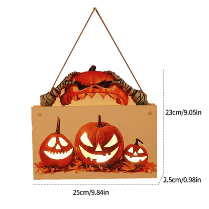 Decorações de placas de suspensão Happy Halloween, luz de LED, fantasma abóbora