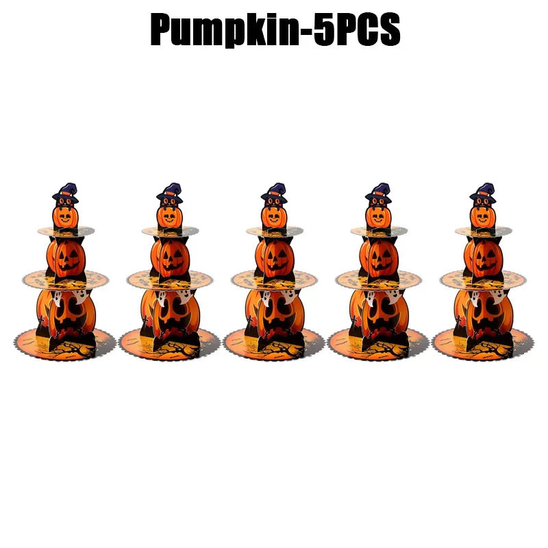 Suporte de Cupcake de Halloween de 3 Camadas Torre e Bolo Torre Morcego de Abóbora