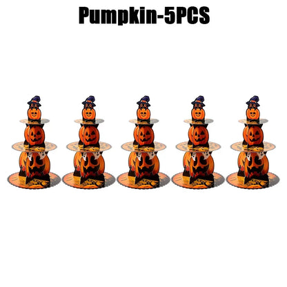 Suporte de Cupcake de Halloween de 3 Camadas Torre e Bolo Torre Morcego de Abóbora