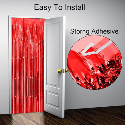 Cortina flamengo Pacote com 2 cortinas de franja metálicas de folha de tinsel vermelhas