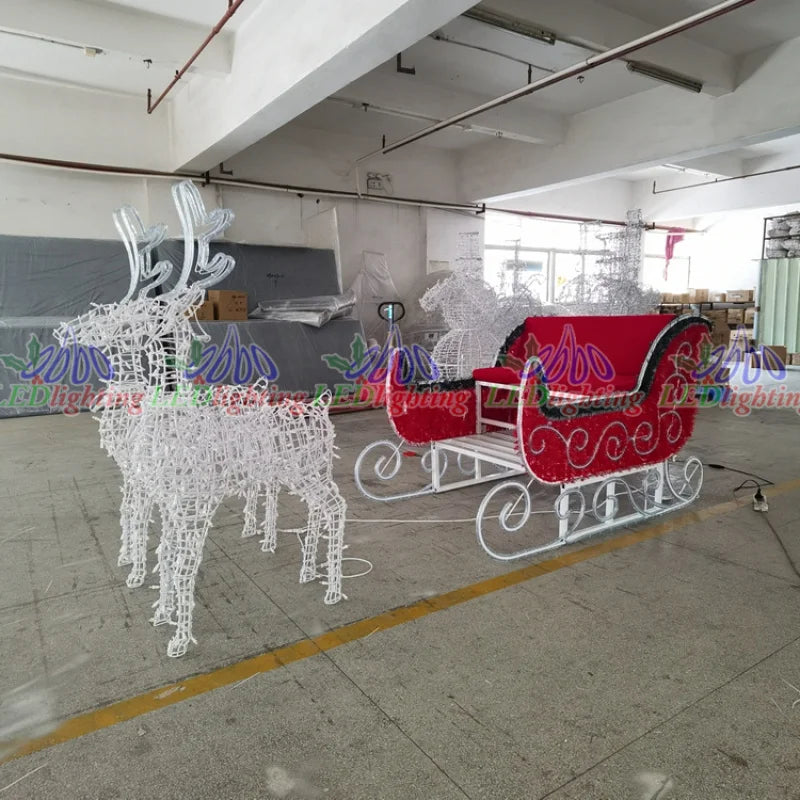 Trenó Papai Noel LED e Veados (Branco) led novo design de transporte de natal, luz 3d