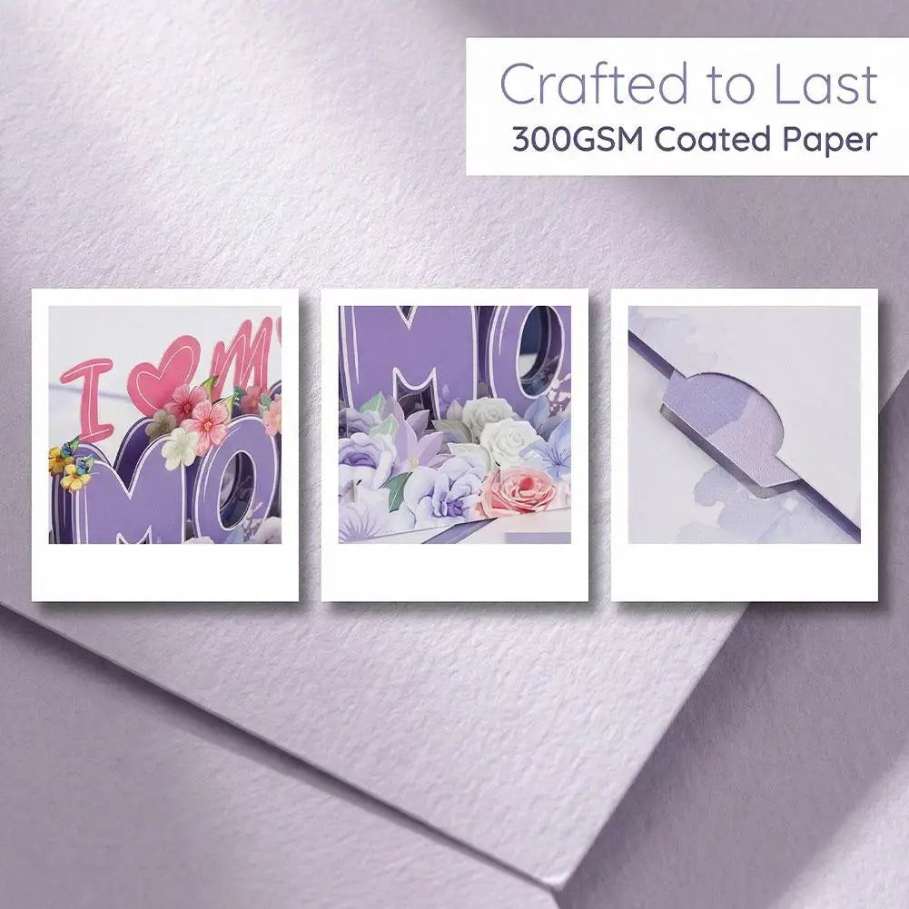 Cartão Dia das Mães, Cartão de Aniversário para Mamãe, Cartão Pop-Up 3D Roxo, Presente