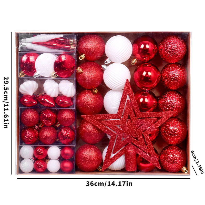 Bola de Natal 72 Peças de Enfeites de Bola de Natal Sortidos Decoração de Árvore de Natal