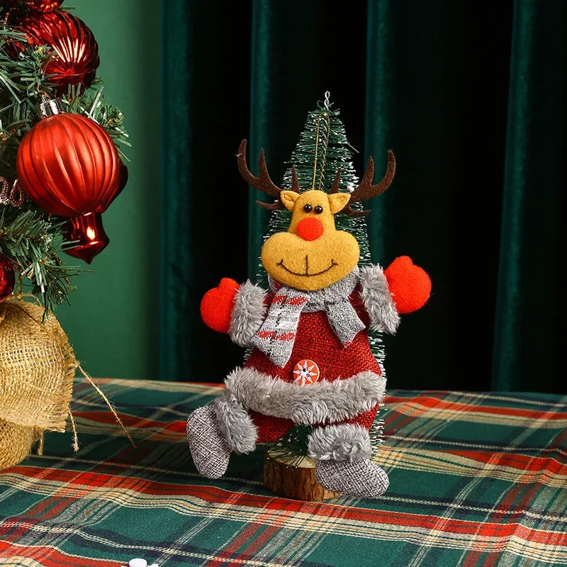 Kit Enfeites de Natal Boneco Sentado de Papai Noel Neve e Rena Decoração Natalina