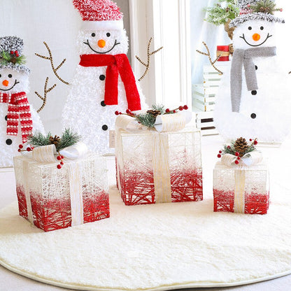 Kit De 3 Caixas De Presente De Natal Neve