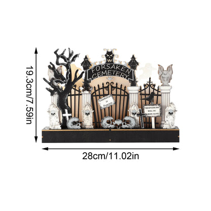 Luminária de mesa para cemitério assustador, decoração de madeira para Halloween