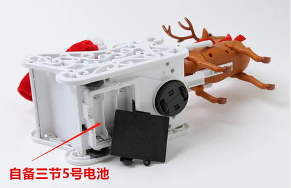 Papai Noel Veados puxando carrinho música elétrica de trenó de papai Noel e renas