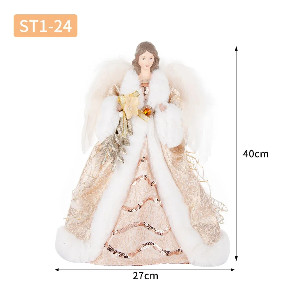 Enfeite de árvore de anjo de Natal asas douradas, elegante estatueta anjo vestido verde