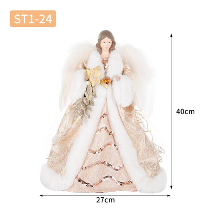 Enfeite de árvore de anjo de Natal asas douradas, elegante estatueta anjo vestido verde