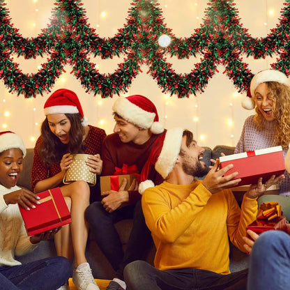 Festão de Natal Metálico com Detalhes de Árvores e Flocos de Neve em Vermelho e Branco