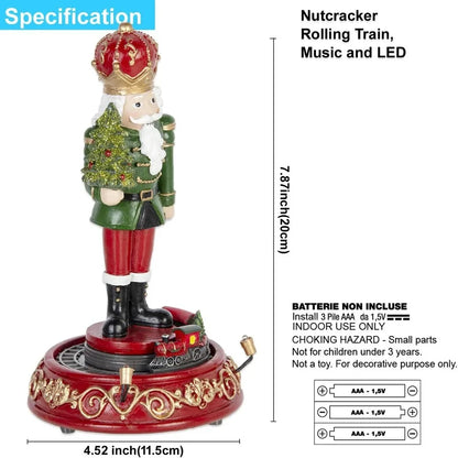 Boneco Quebra-Nozes e Trem de Rolos Colecionáveis – Estatueta de Natal com Luz LED