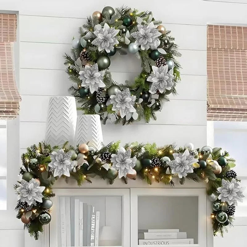 Flor de Poinsétia Artificial Conjunto de 5/10/20 peças Flores para Decoração de Árvore de Natal e Guirlanda
