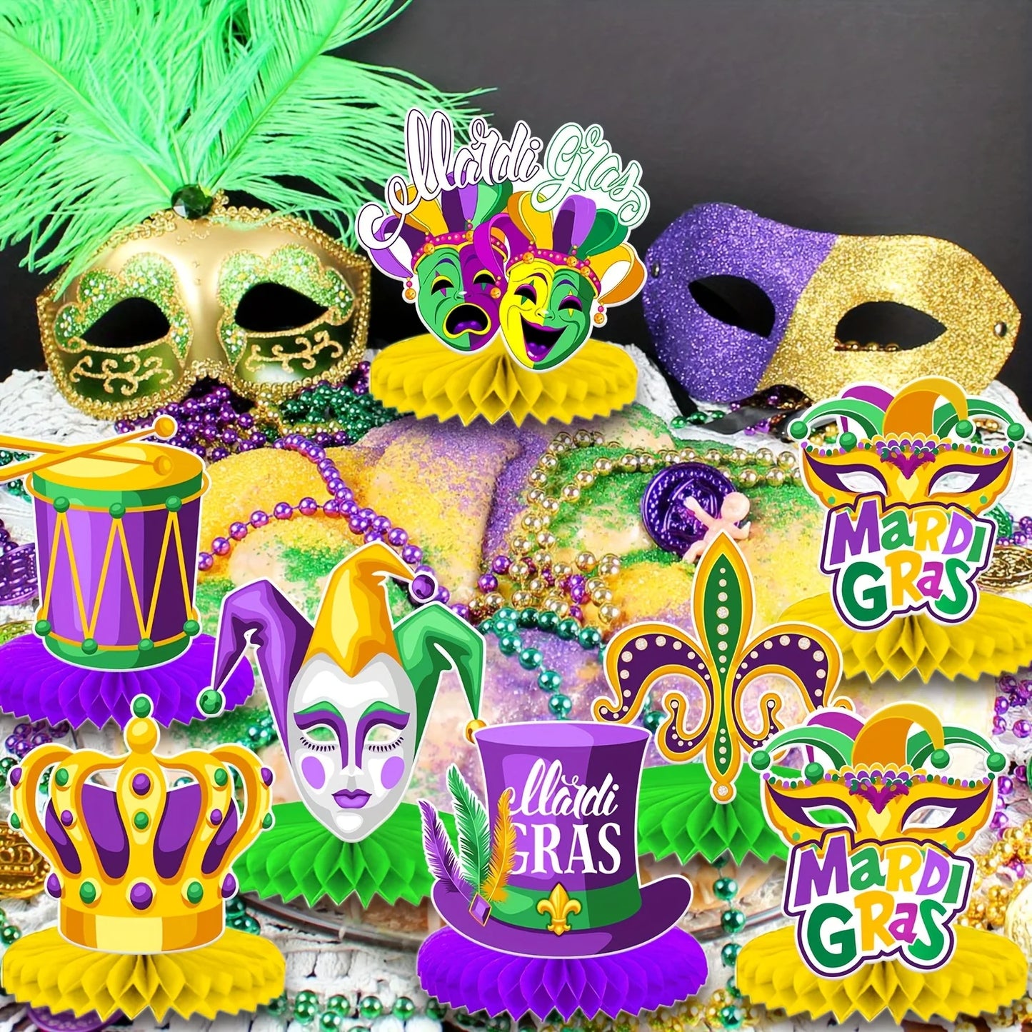 Decoração de mesa de carnaval, peça central de colmeia, centro mesa carnaval de 9 peças