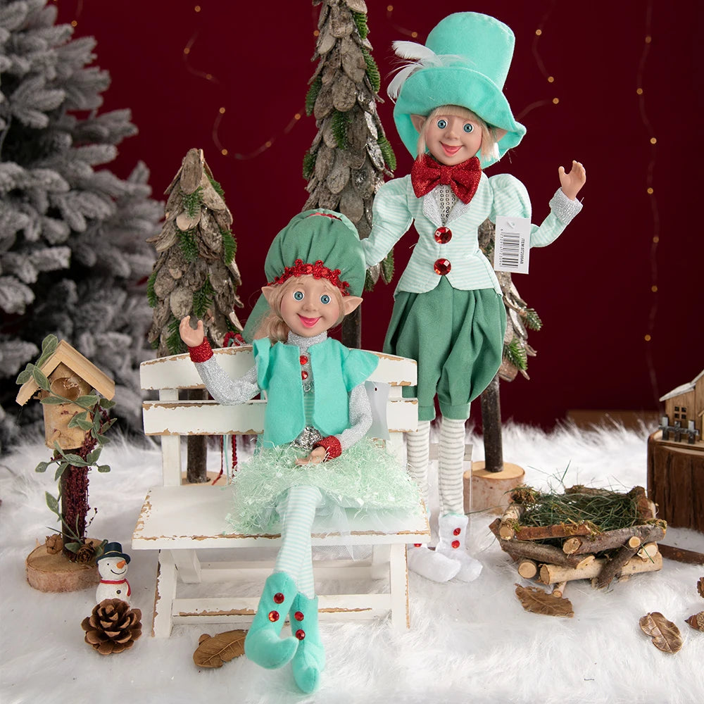 Conjunto de 2 elfos de Natal de 66 cm, adorável elfos vermelhos e verdes para pendurar