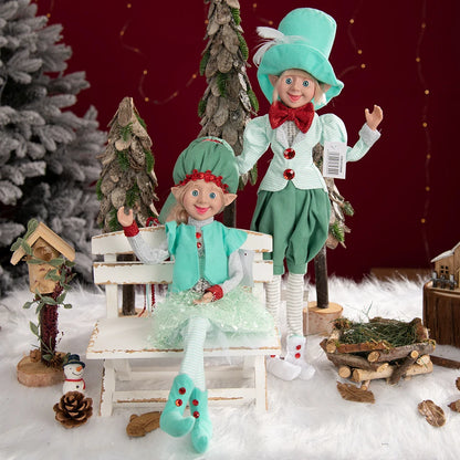 Conjunto de 2 elfos de Natal de 66 cm, adorável elfos vermelhos e verdes para pendurar
