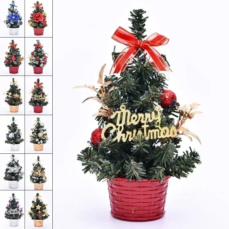 Mini árvore de Natal artificial de 20 cm pequena árvore de Natal com laço bola de Natal