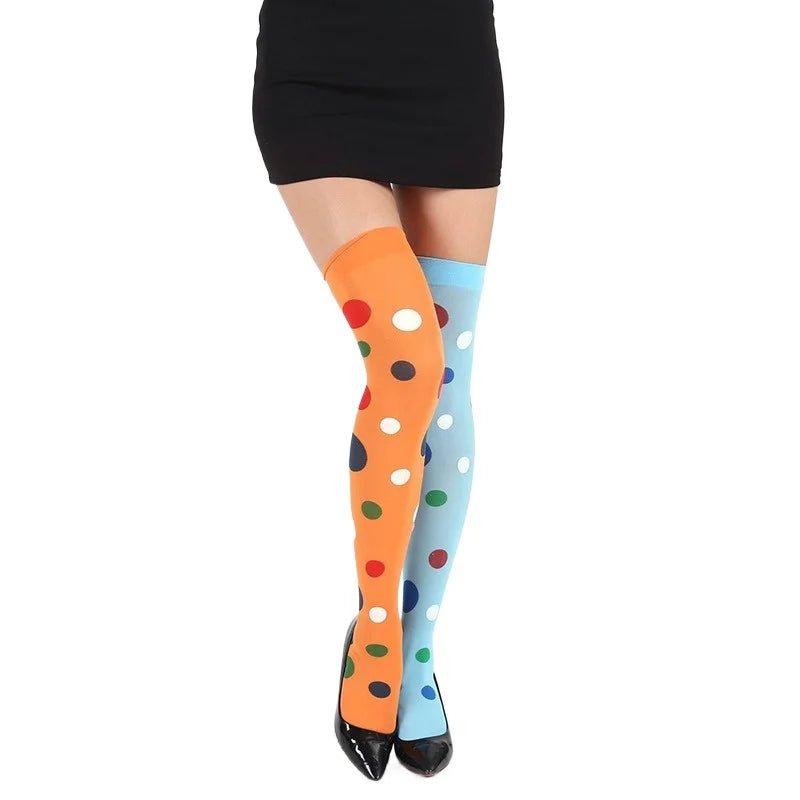 Meia calça infantil algodão bolinhas coloridas inverno e Meias altas até o joelho bolinhas