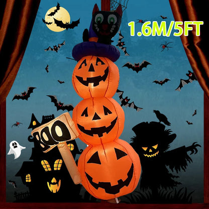Infláveis de Halloween de 1.6cm, infláveis de abóbora empilháveis assustadoras gato preto