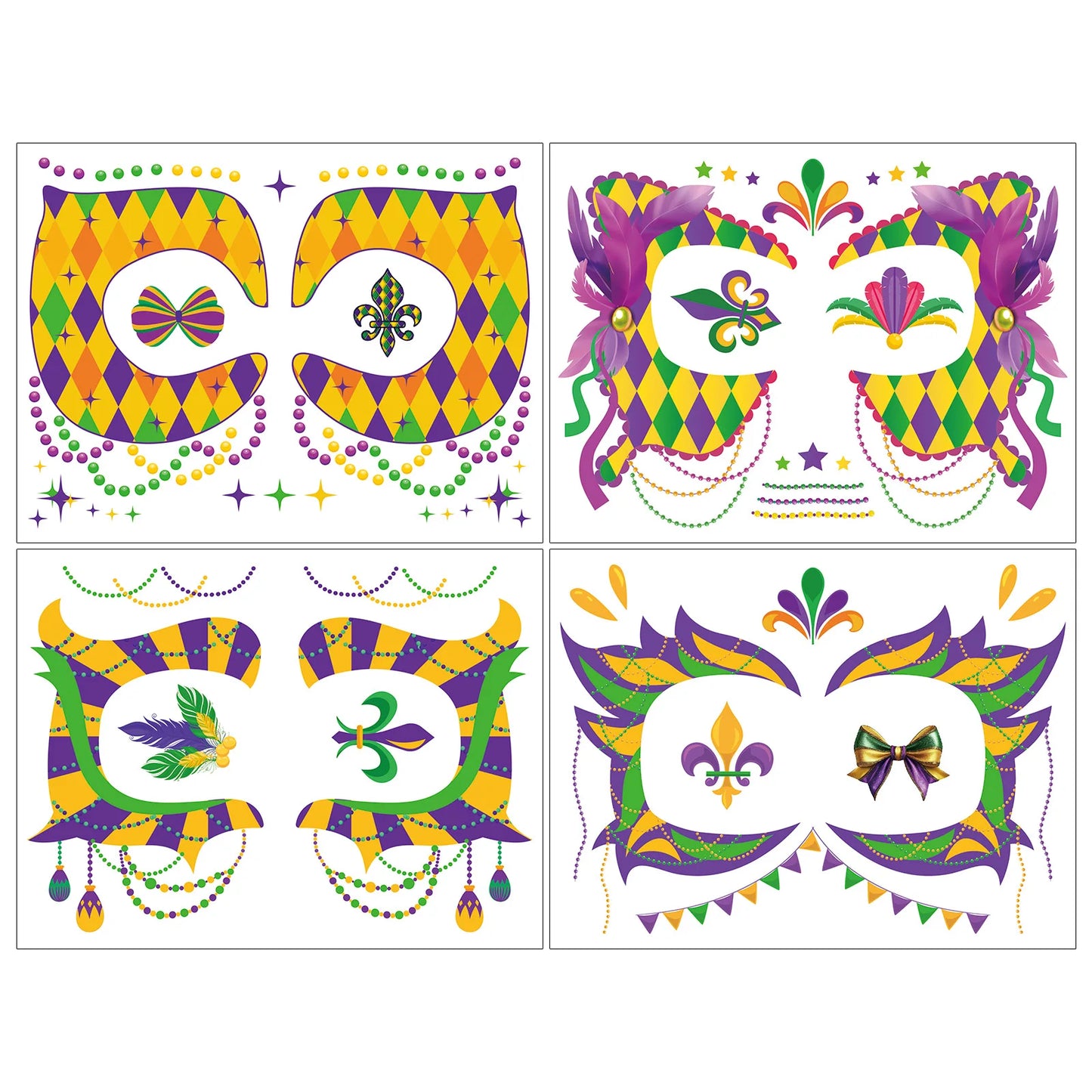 Kit Máscara de Carnaval com/ tatuagem adesivos 3 peças de enfeites de madeira carnaval