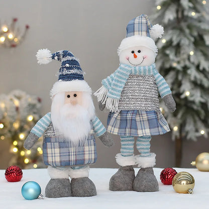 Boneca Papai Noel | Azul Xadrez Papai Noel de Neve Elk Recheado Boneca de Pelúcia