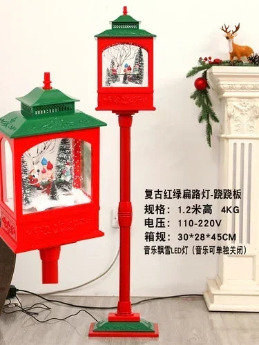 Poste Natalino Musical com Neve Artificial, 1.2 metros, Iluminação LED,  Músicas e 38cm