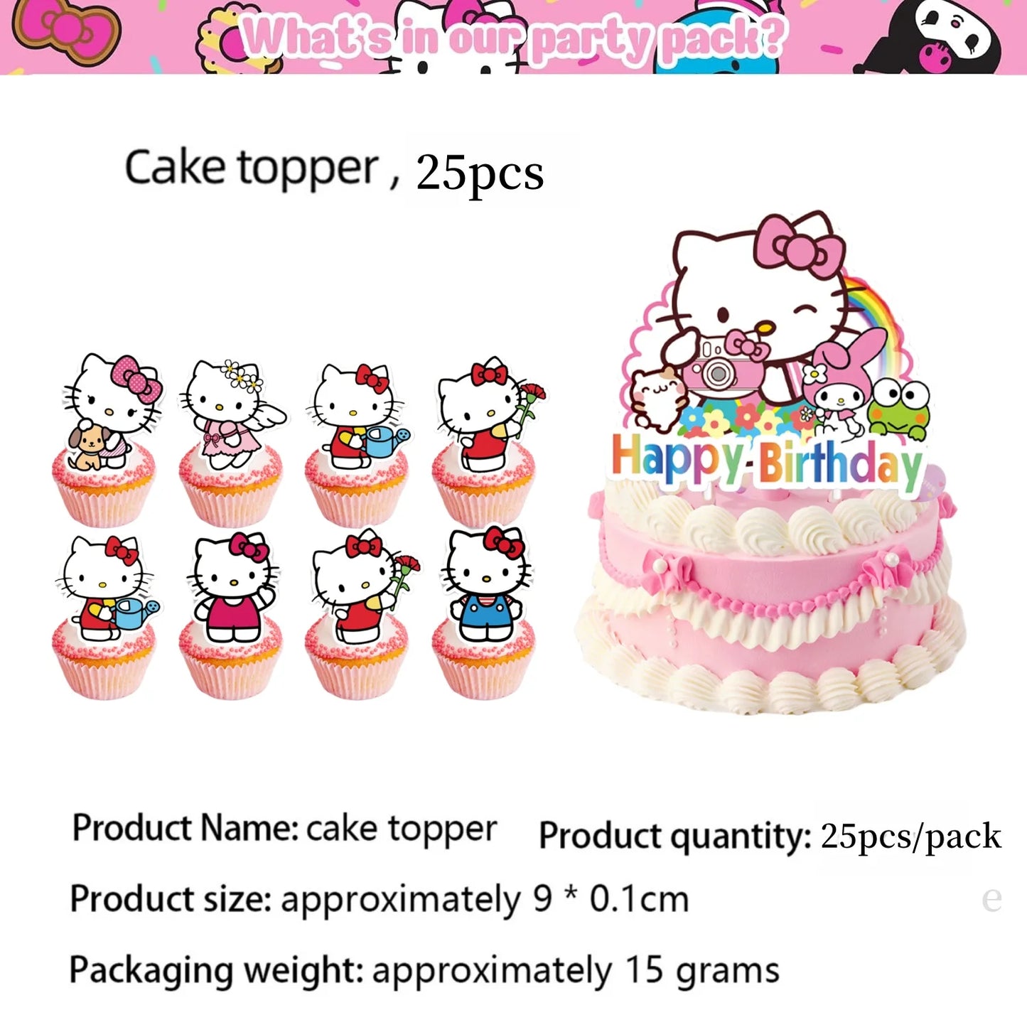 Kit de hello kitty para decoração de festa de aniversário de Kitt - 217 peças, incluindo top