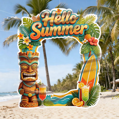 Moldura para Fotos com Tema Havaiano/Tropical com a Inscrição "Olá, Verão" Painéis Tema Havaiano/Tropical