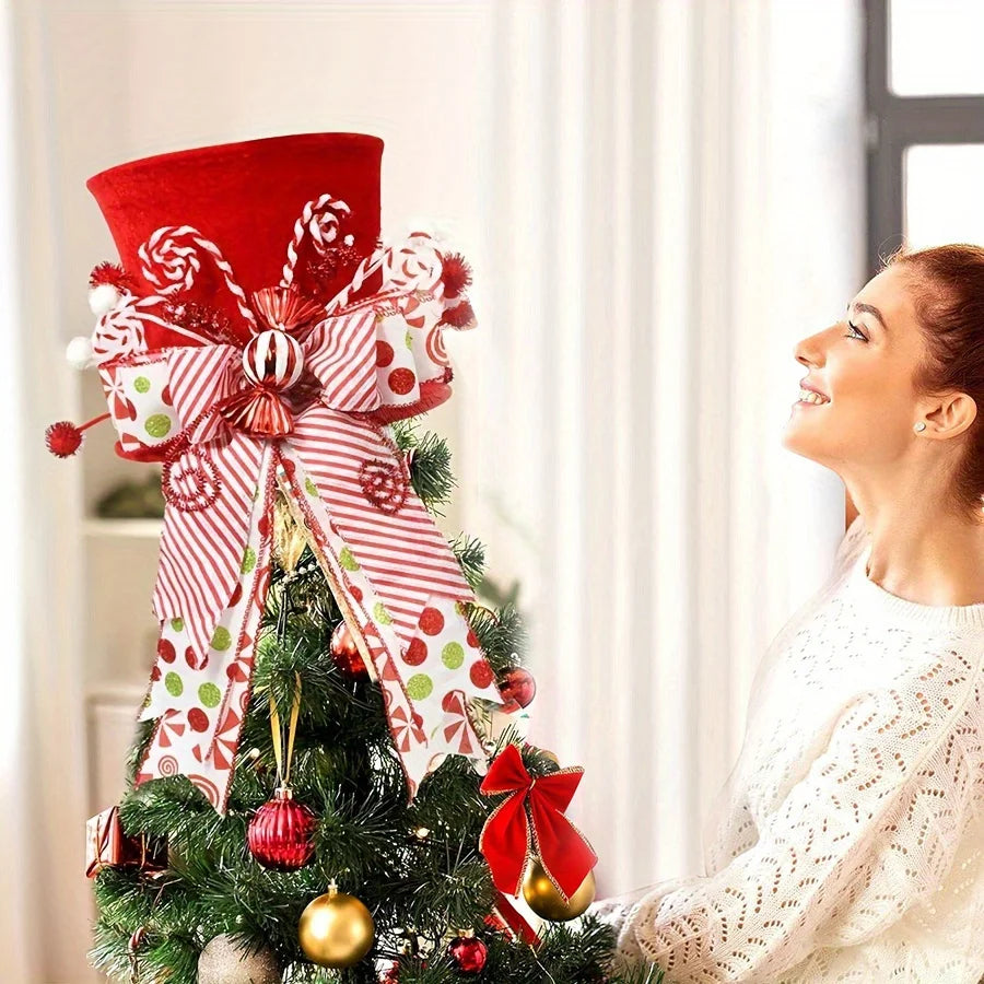 Topo Ponteira Árvore de Natal Chapéu Dobrável Chapéu de Árvore de Natal de Bengala Doce, Chapéu de Topo
