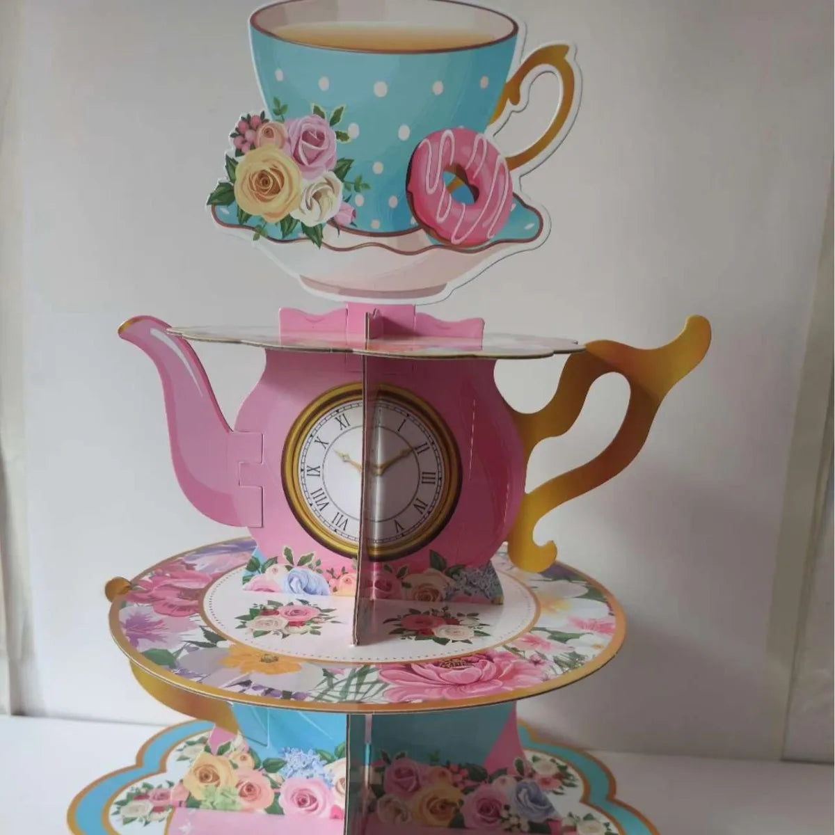 Suporte floral Dia das Mães Suporte floral de 3 camadas para cupcake para festa de chá