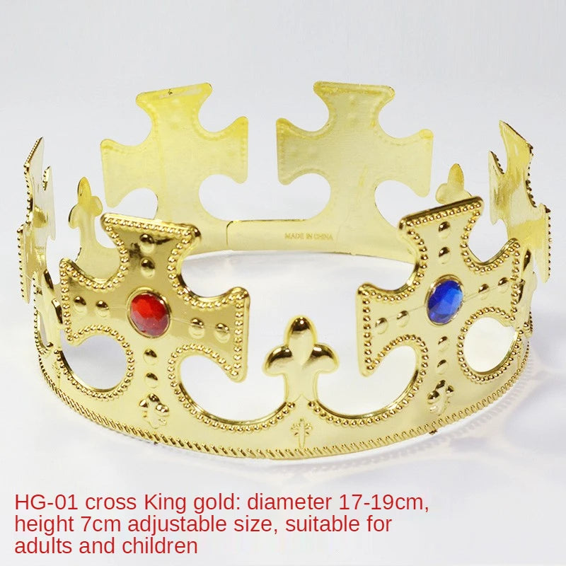 Coroa Rei Rainha Príncipe Princesa Plástica Ajustável Festa Com Rainha Dourada
