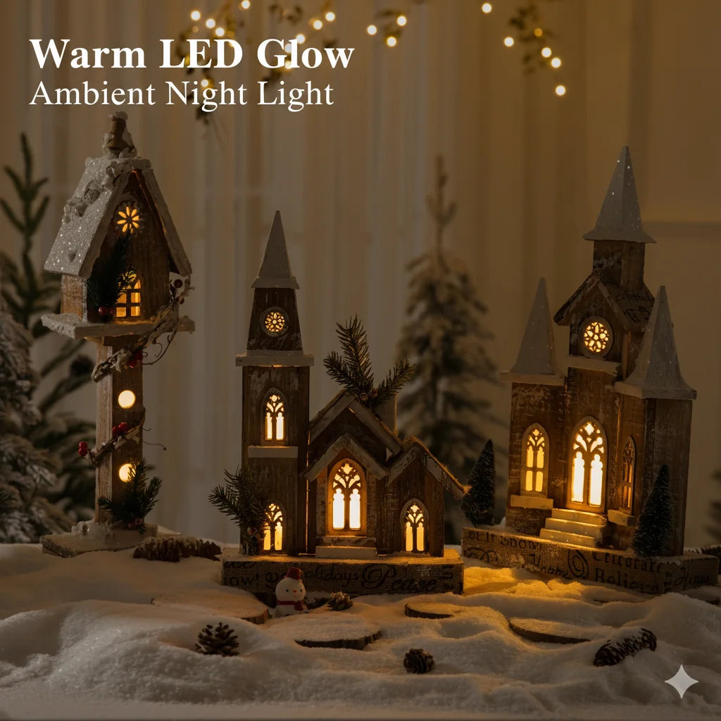 Casinha Rústica em Madeira Iluminada Enfeite de Natal 45cm*45cm*28cm