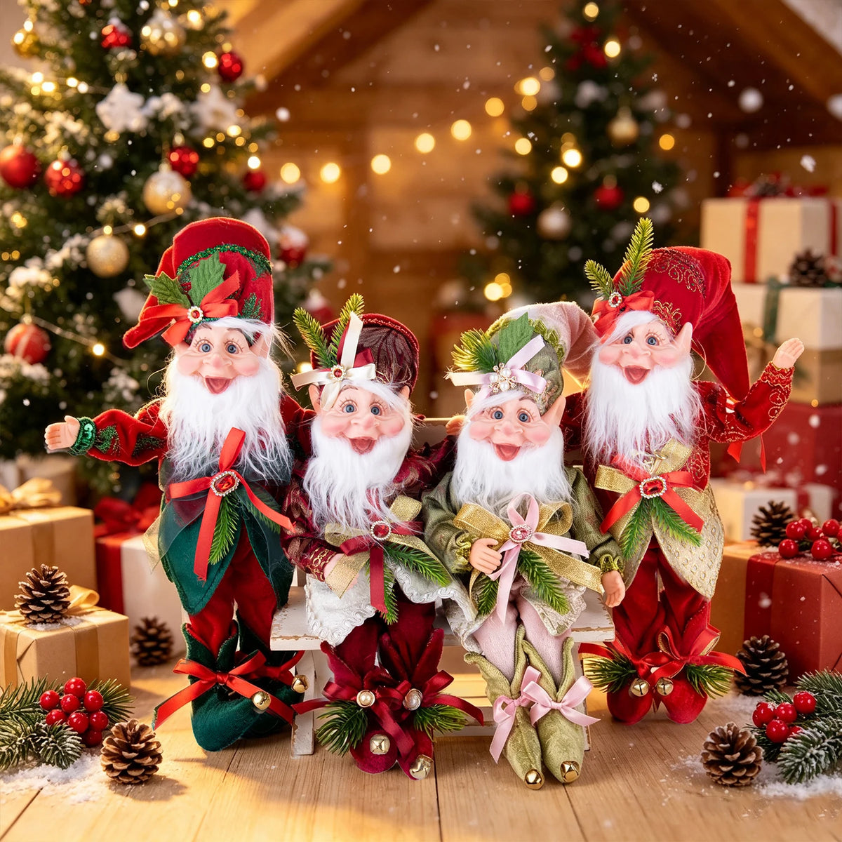 Enfeite Elfo Verde e Vermelho 45cm e 55cm Merita, Personagens Natalinos para Decoração