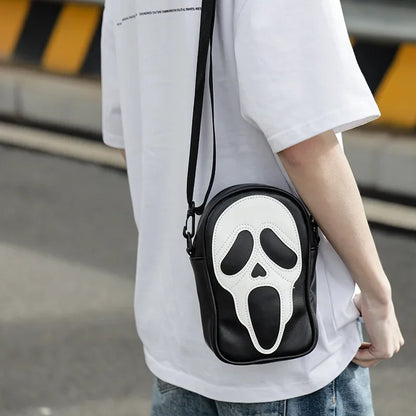 Bolsa transversal com rosto de fantasma refletivo de Halloween para mulheres e homens