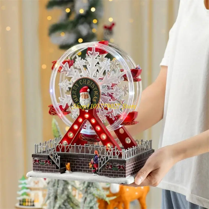 Roda-gigante rotativa de Natal de 28 cm com luzes LED, acompanhada música alegre Natal