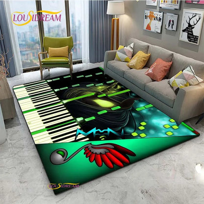 Tapete de Área Tema Musical 1,5 x 2,1 m/60 x 84 pol/152 x 213cm Piano, Teclado e Tapete