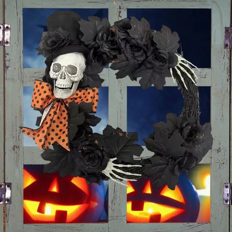 Coroa de esqueleto para porta, Coroa de Halloween assustadora para ambiente