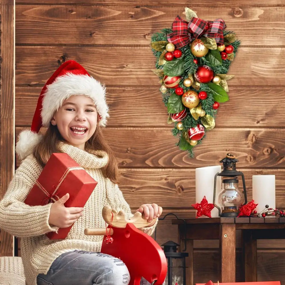 Guirlanda Natal cabeça para baixo, enfeites para pendurar na porta da frente, decorações