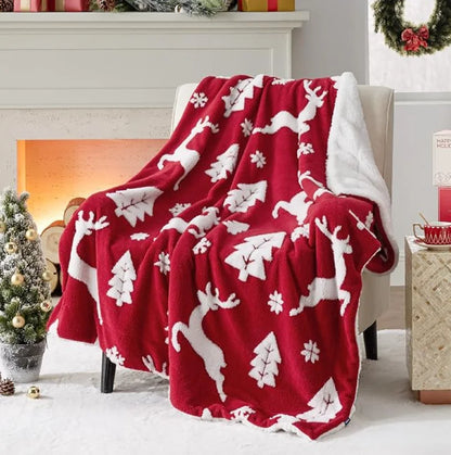 Cobertor de Natal para Presente de Mulher, Manta/Cobertor de Natal com Estampa de Renas e Árvores