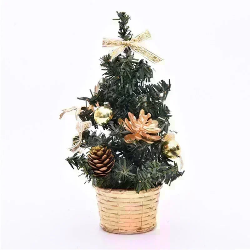 Mini árvore de Natal artificial de 20 cm pequena árvore de Natal com laço bola de Natal