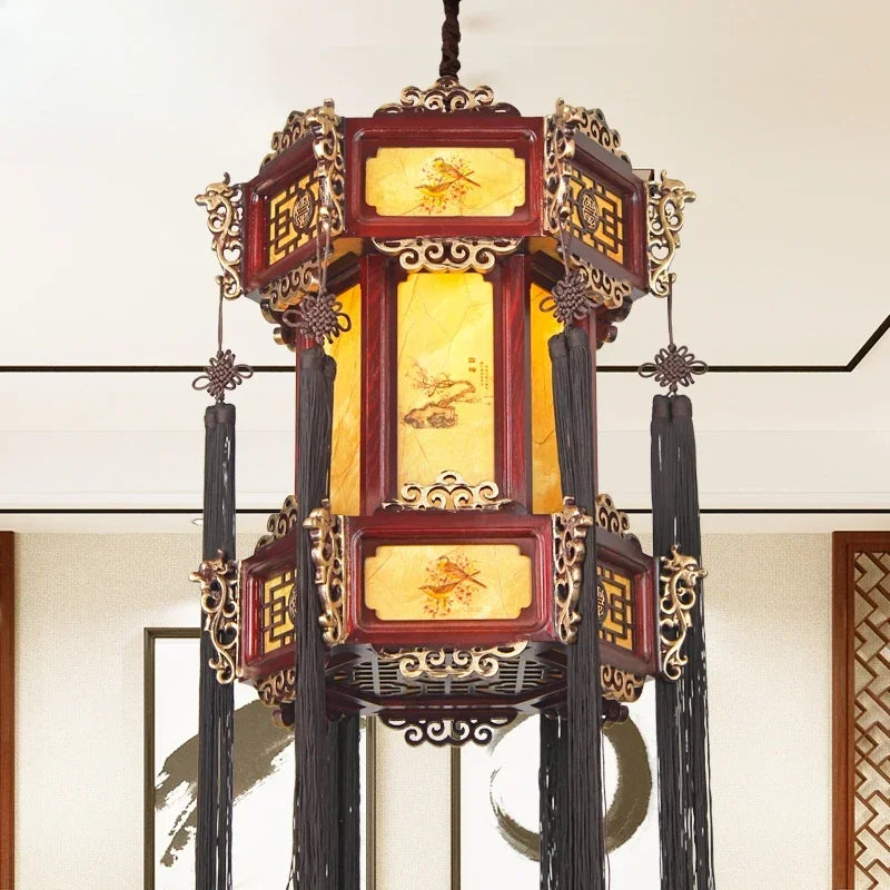 Luminária de madeira retrô Lustre antigo chinês, luminária pendente de lanterna palácio