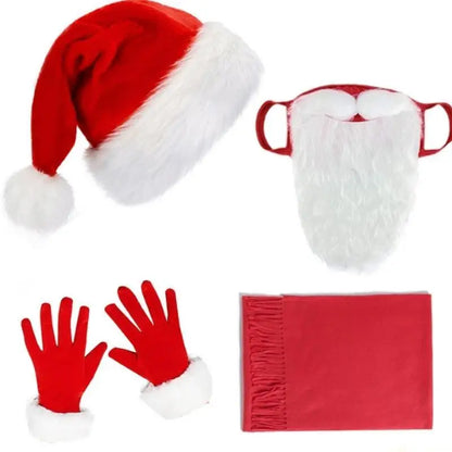 Kit Fantasia Papai Noel Adulto Com Avental E Óculos - 7 Peças, Avental Papai Noel Natalino Com Barba Gorro