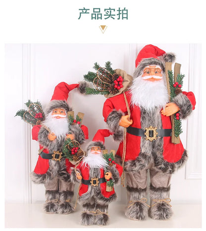 Boneco de Papai Noel em pé, enfeite de Natal para festa de Natal, lareira e férias 40cm