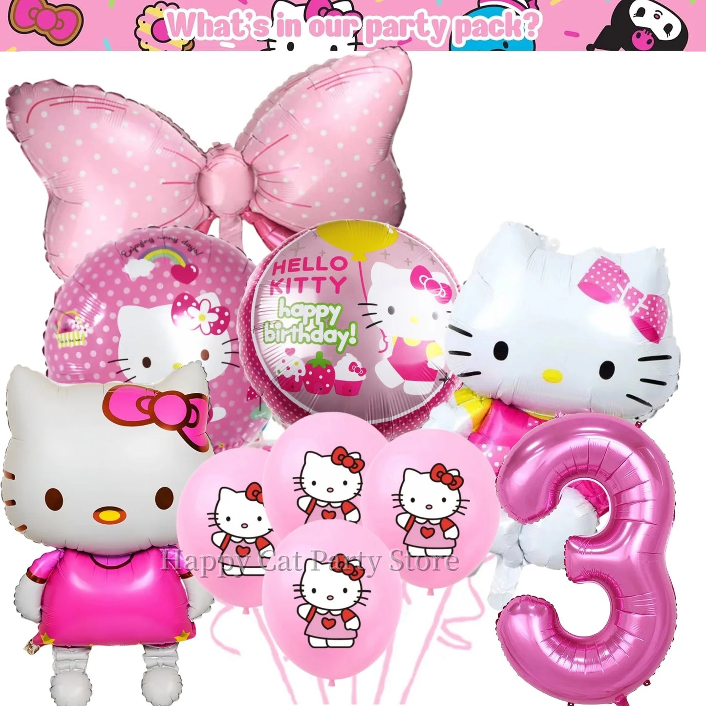 Kit de hello kitty para decoração de festa de aniversário de Kitt - 217 peças, incluindo top