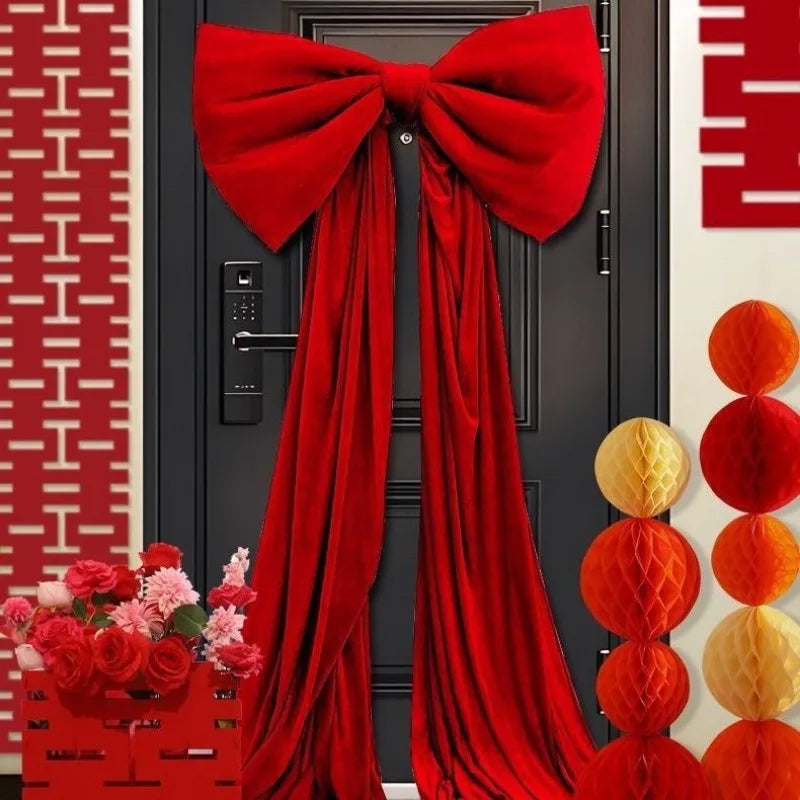 Laço decorativo grande, laço gigante de veludo vermelho, cenário casamento, decoração